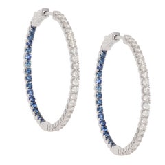 sapphire and diamond hoop earrings white gold 14K White Gold Sapphire and Diamond Hoop Earrings