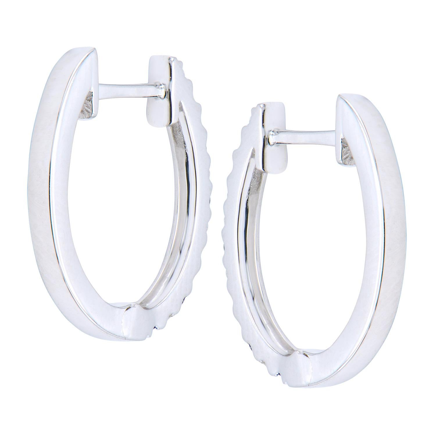 Contemporary 14K White Gold Sapphire and Diamond Hoops