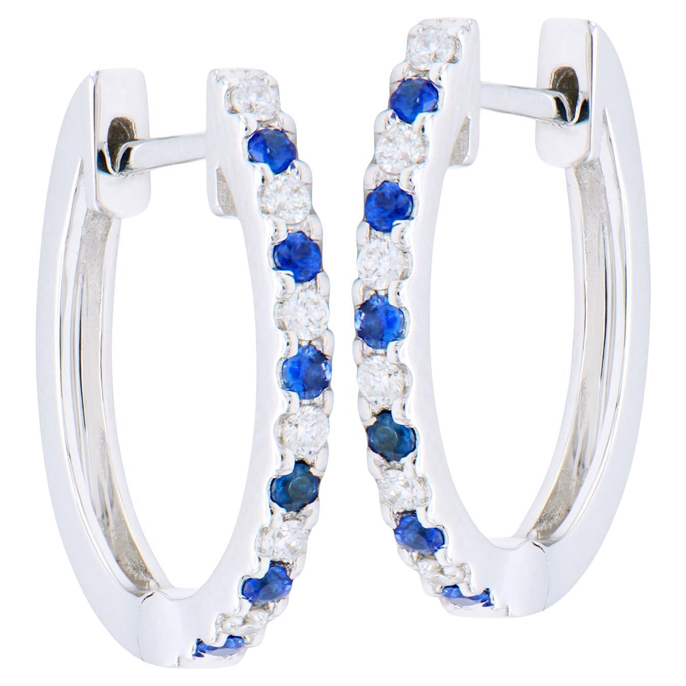 14K White Gold Sapphire and Diamond Hoops