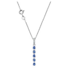 14K Weißgold Saphir und Diamant Linear Drop Anhänger Halskette