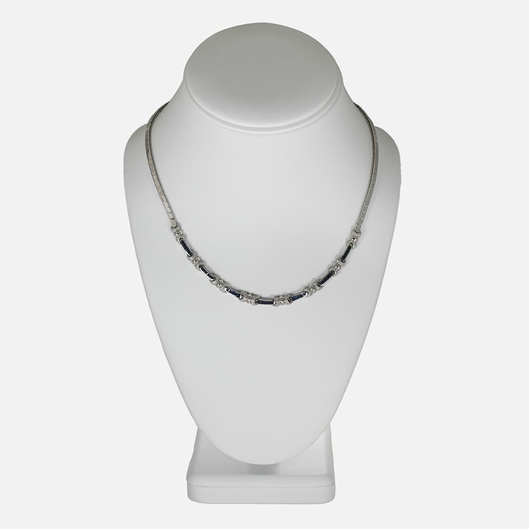 14K White Gold Sapphire and Diamond Necklace In Excellent Condition For Sale In Laguna Beach, CA