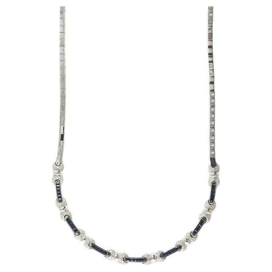 14K White Gold Sapphire and Diamond Necklace