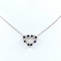 14K White Gold Sapphire and Diamond Open Heart Pendant Necklace