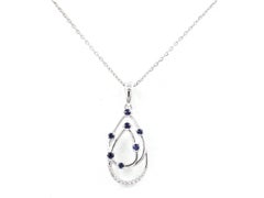 14K White Gold Sapphire and Diamond Open Pear-Shaped Pendant