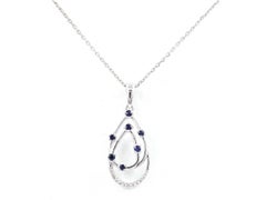 14K Weißgold Saphir und Diamant offener birnenförmiger Anhänger