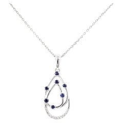 14K White Gold Sapphire and Diamond Open Pear-Shaped Pendant