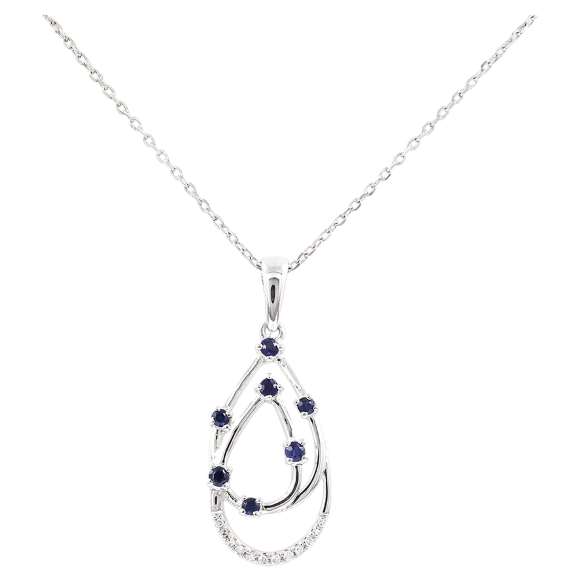 Pendentif ouvert en forme de poire en or blanc 14K saphir et diamant