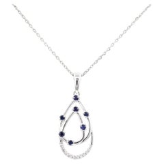 14K Weißgold Saphir und Diamant offener birnenförmiger Anhänger