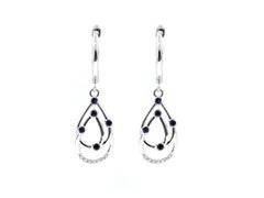 14KT White Gold Sapphire and Diamond Open-Teardrop Dangle Earrings