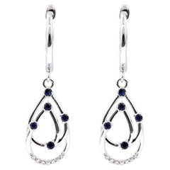 14KT White Gold Sapphire and Diamond Open-Teardrop Dangle Earrings