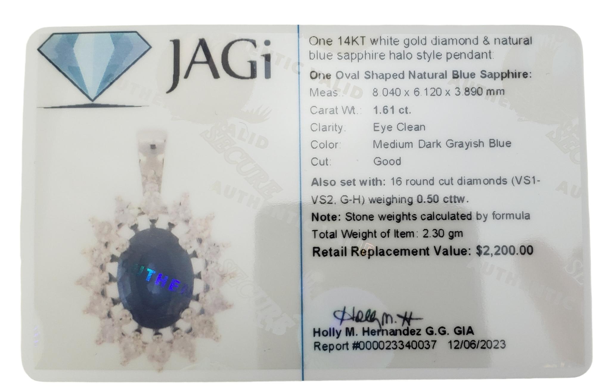 14K White Gold Sapphire and Diamond Pendant #16203 For Sale 3