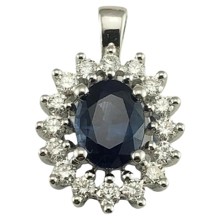 14K White Gold Sapphire and Diamond Pendant #16203 For Sale