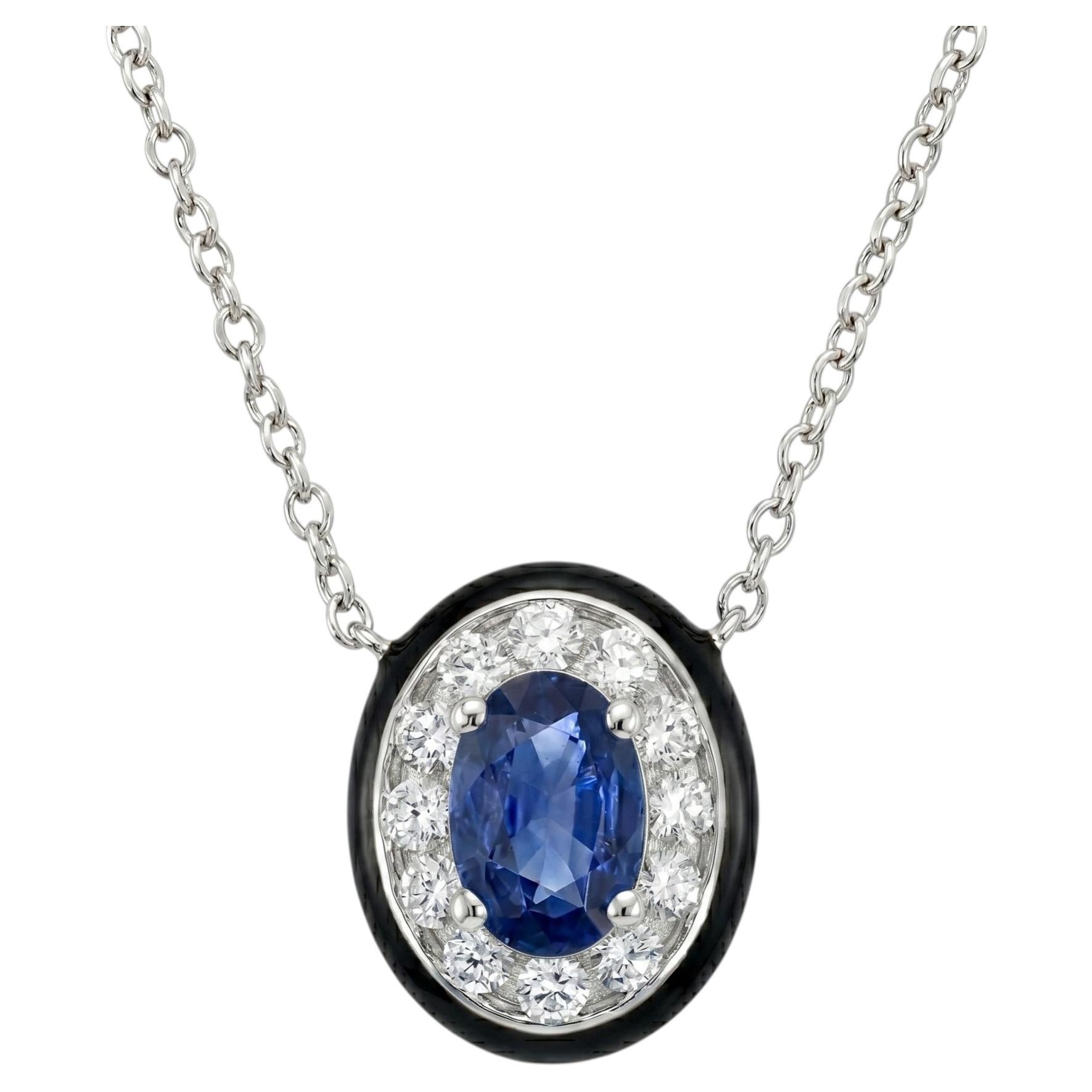14K White Gold Sapphire And Diamond Pendant