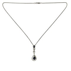 14K White Gold Sapphire and Diamond Pendant Necklace #21214
