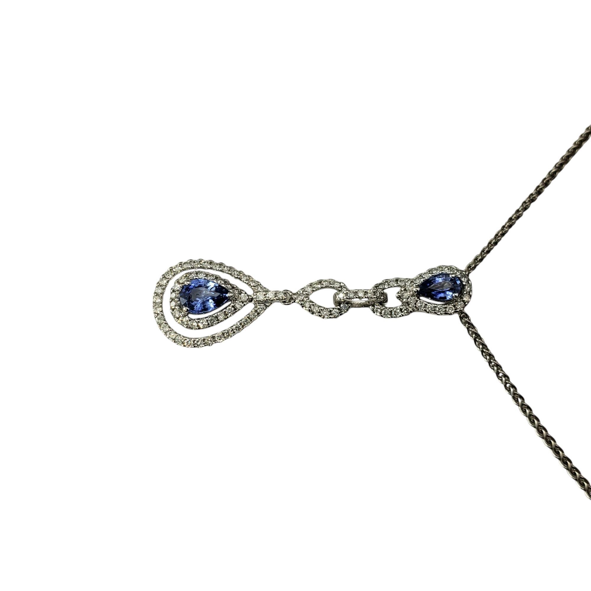 Contemporary 14K White Gold Sapphire and Diamond Pendant Necklace #21214 For Sale