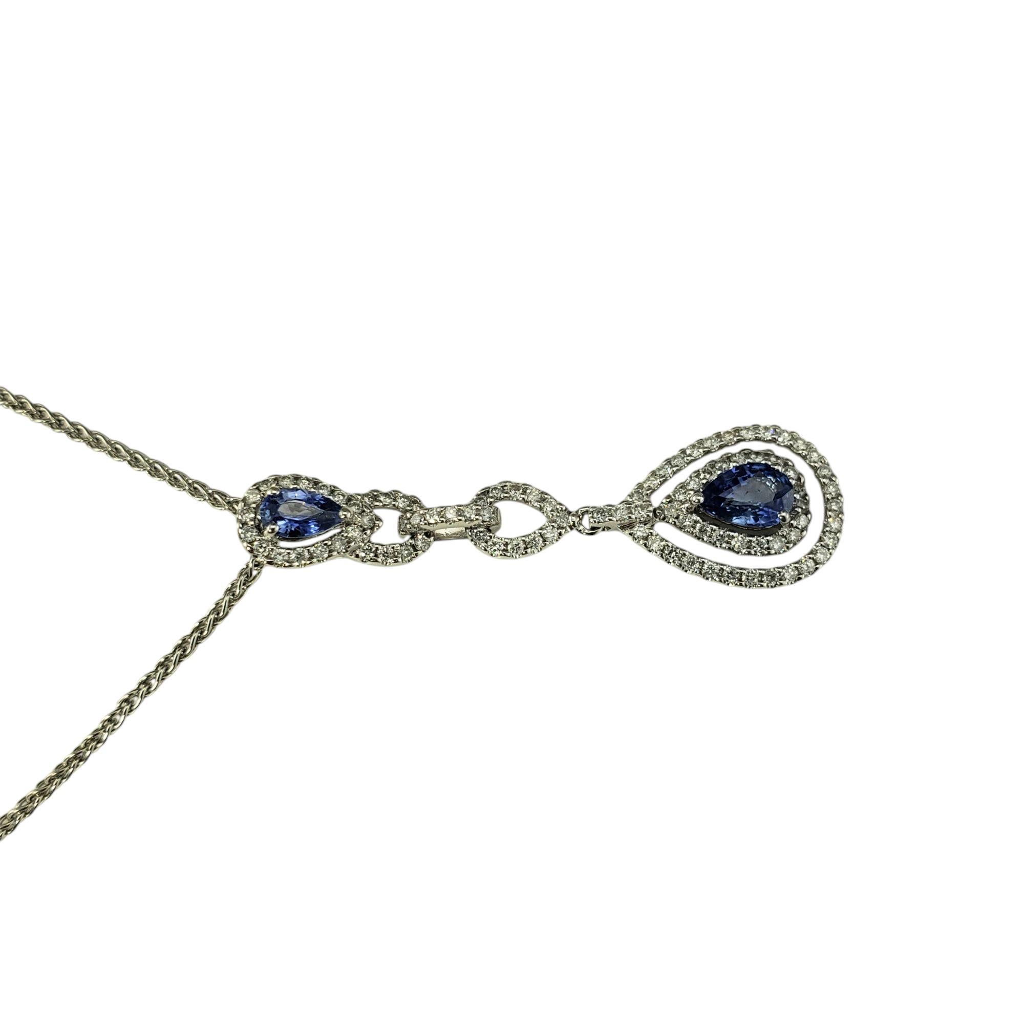 Pear Cut 14K White Gold Sapphire and Diamond Pendant Necklace #21214 For Sale