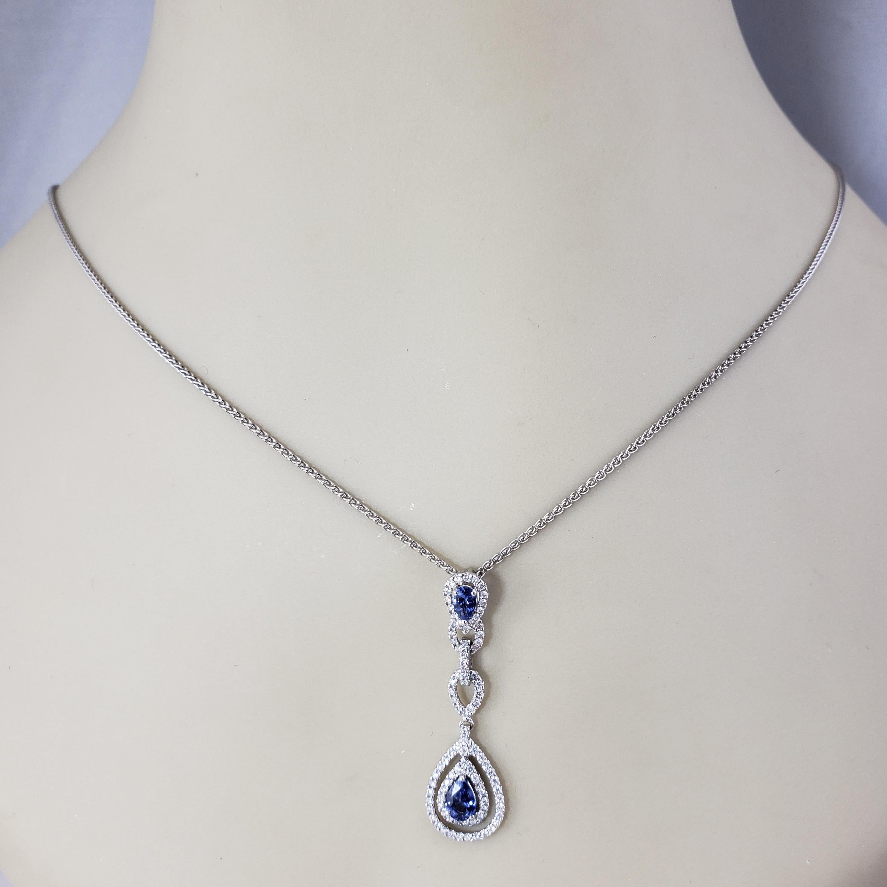Women's 14K White Gold Sapphire and Diamond Pendant Necklace #21214 For Sale
