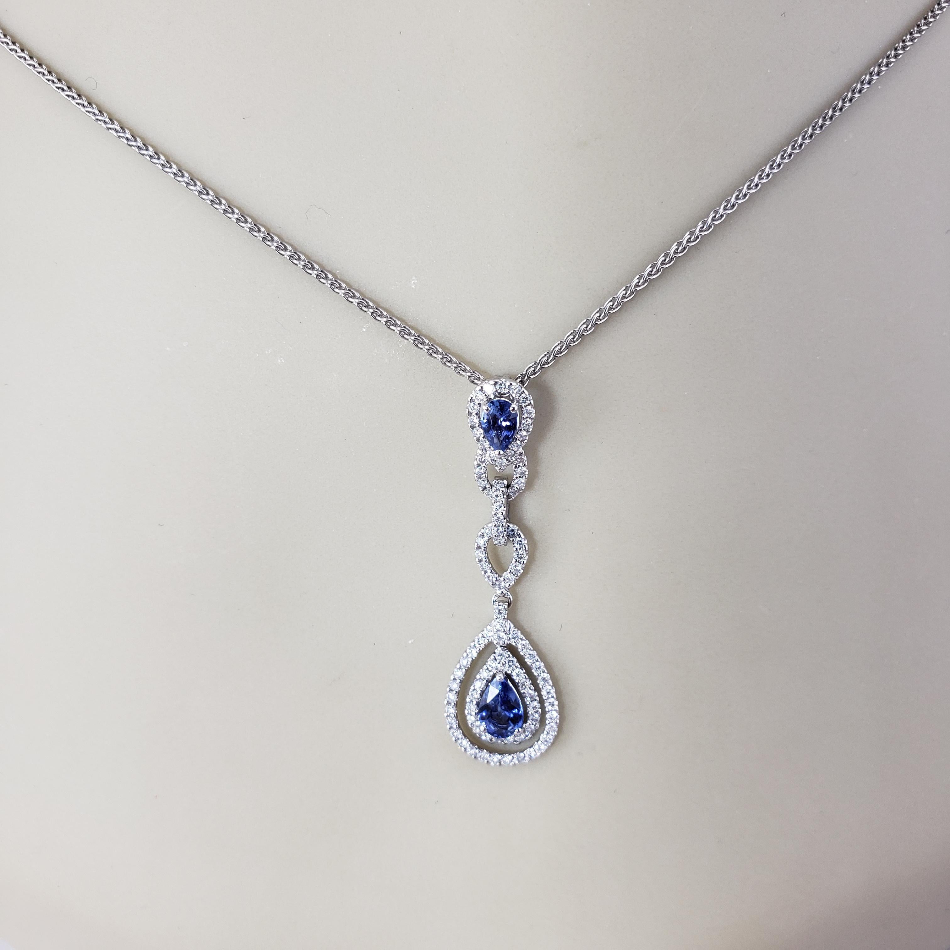 14K White Gold Sapphire and Diamond Pendant Necklace #21214 For Sale 1