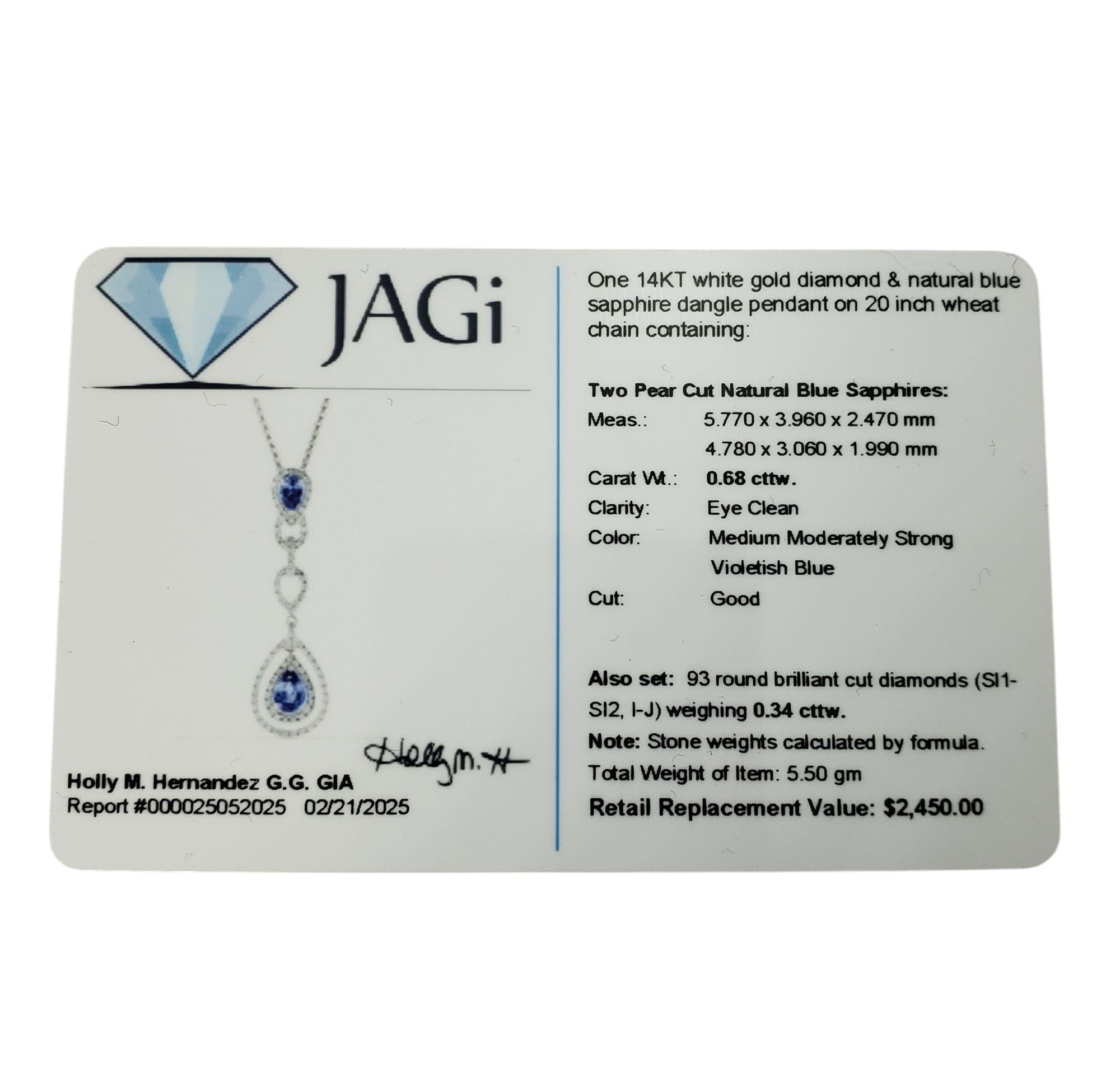 14K White Gold Sapphire and Diamond Pendant Necklace #21214 For Sale 2
