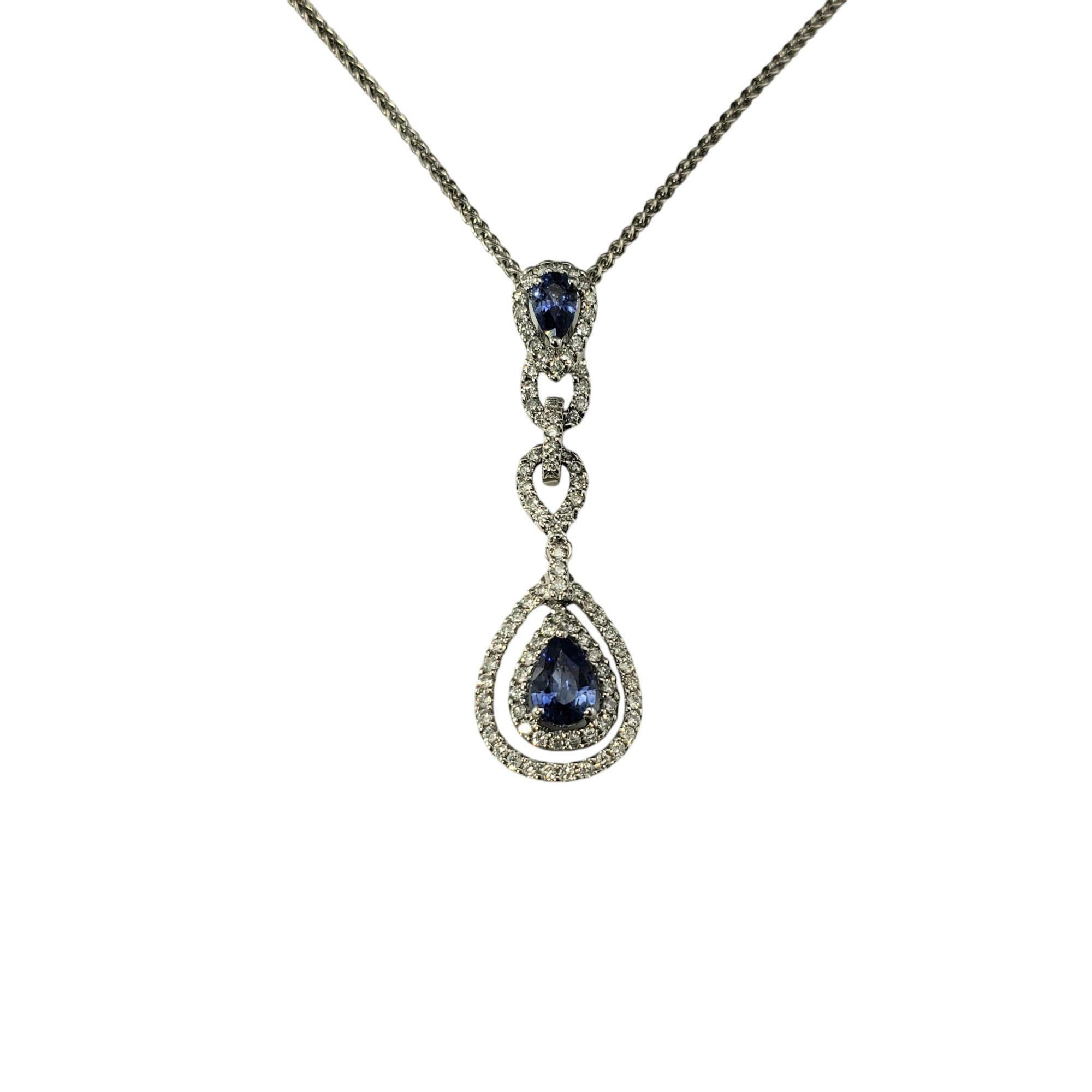 14K White Gold Sapphire and Diamond Pendant Necklace #21214 For Sale