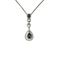 14K White Gold Sapphire and Diamond Pendant Necklace #21214
