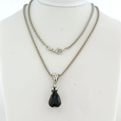 14k White Gold Sapphire and Diamond Pendant Necklace, 4.00ct Sapphire