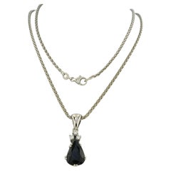 14k White Gold Sapphire and Diamond Pendant Necklace, 4.00ct Sapphire