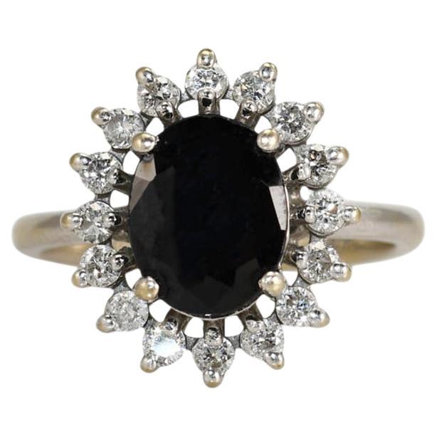 14K White Gold Sapphire and Diamond Ring 4.2g