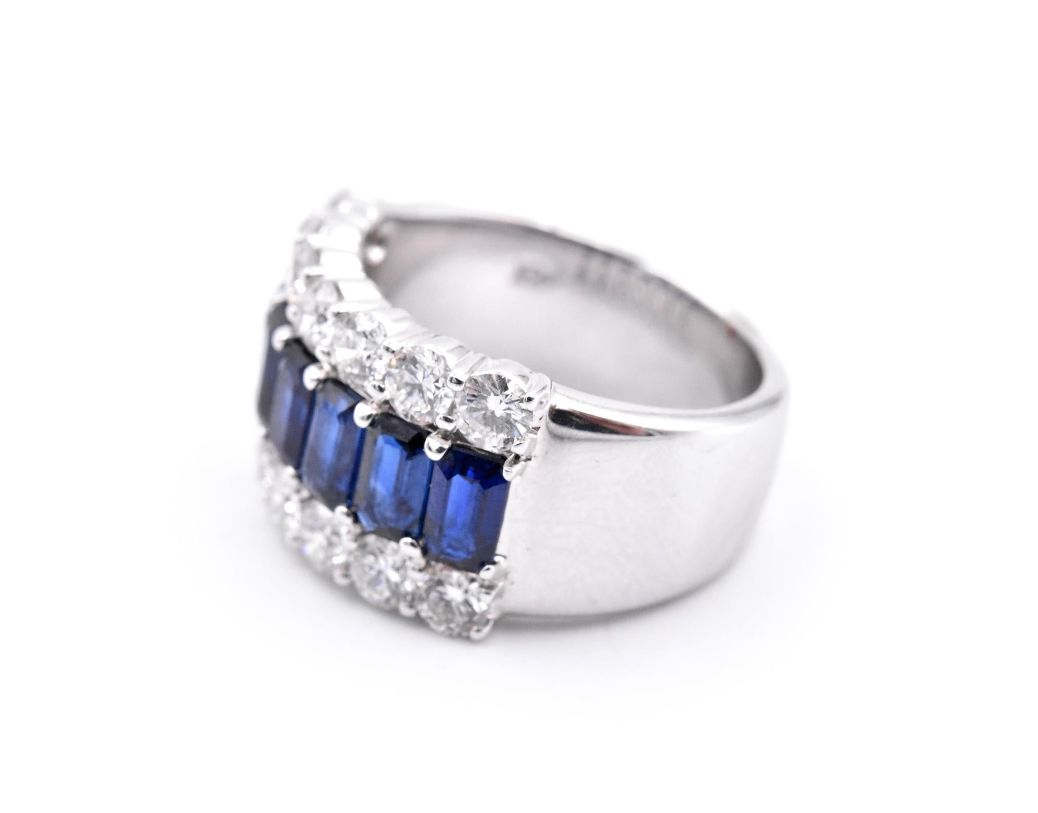 Round Cut 14 Karat White Gold Sapphire and Diamond Ring