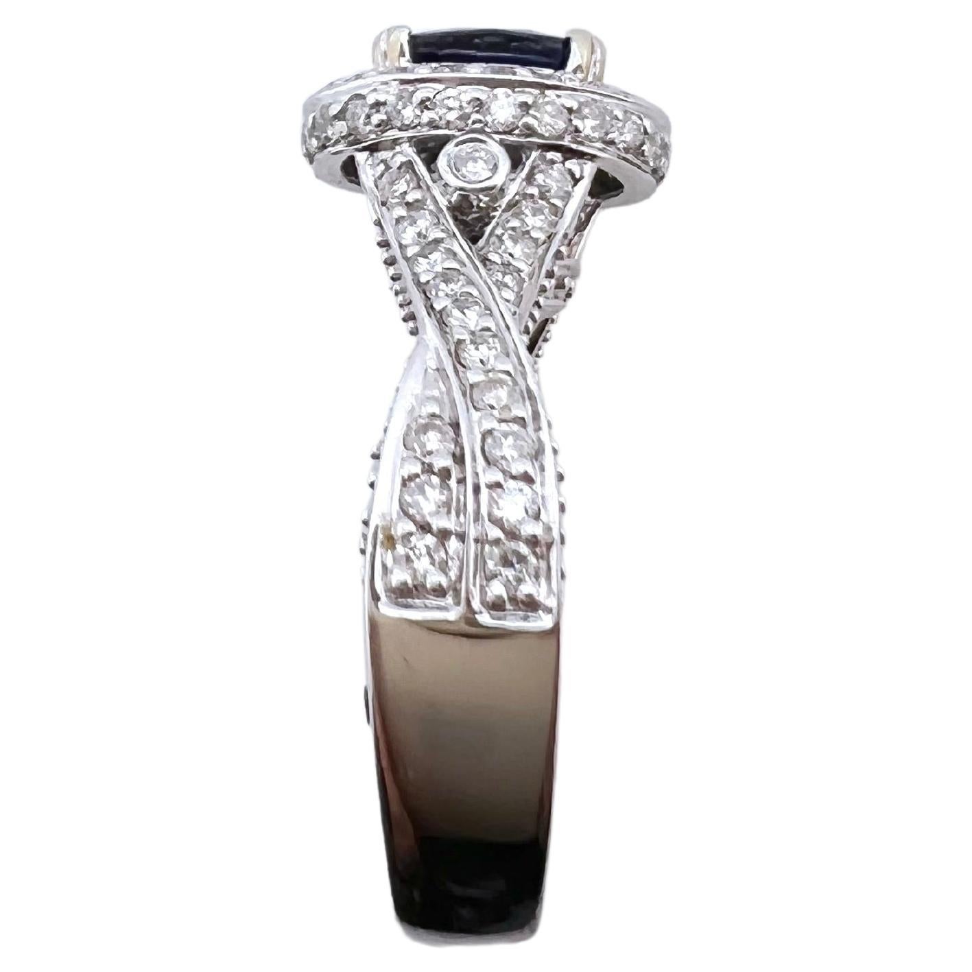 Women's or Men's 14k White Gold Sapphire and Diamond Ring For Sale
