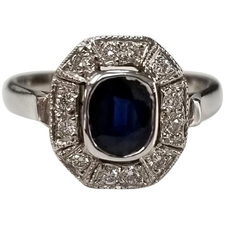 oro blanco de 14 quilates  Anillo de zafiro y diamantes