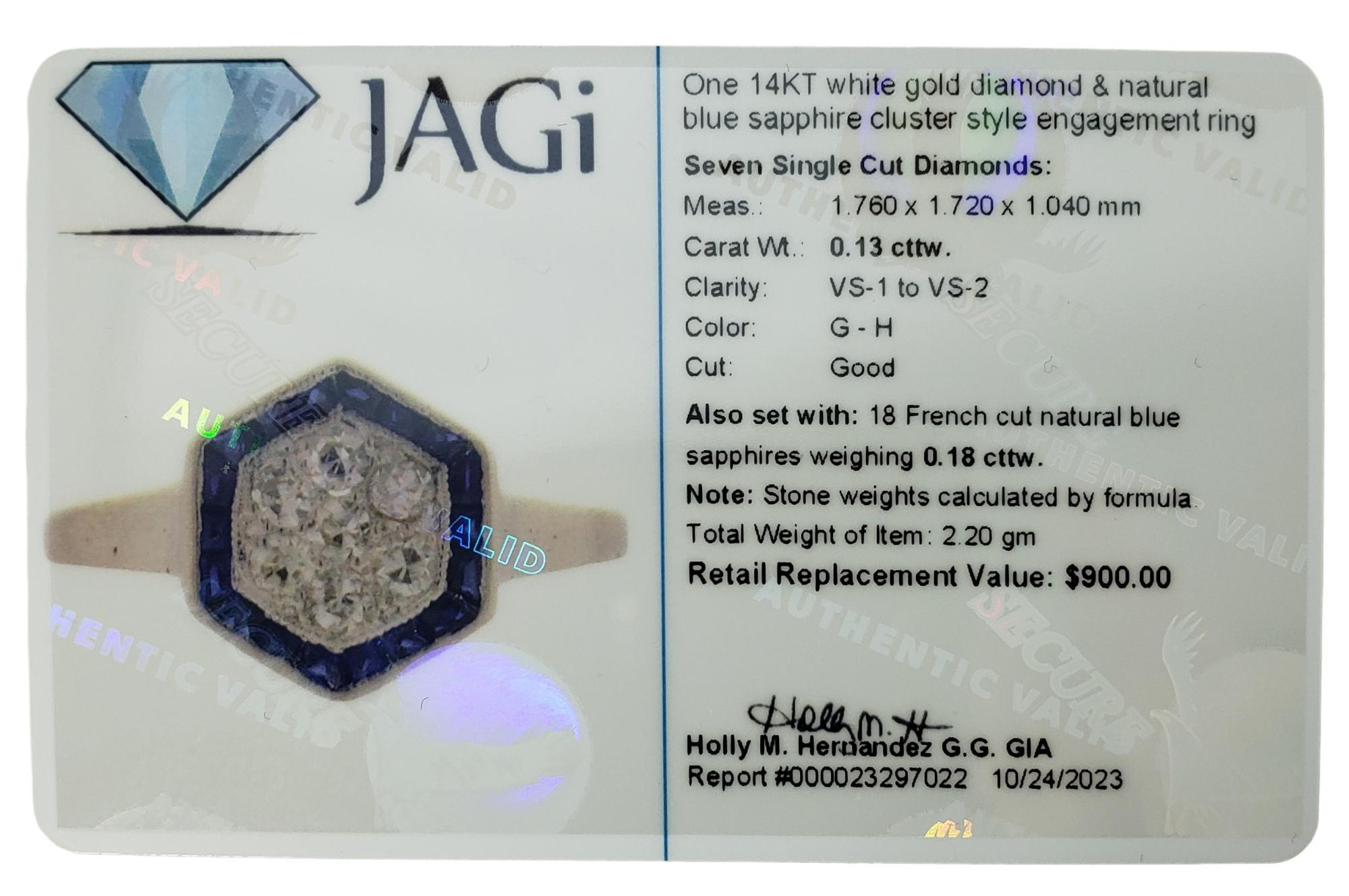 14K White Gold Sapphire and Diamond Ring Size 4.5 #15742 For Sale 4