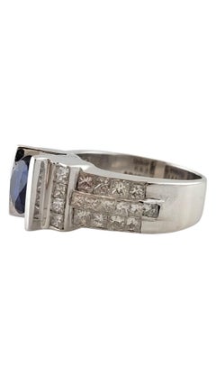 14K White Gold Sapphire and Diamond Ring Size 7.25-7.5 #16454