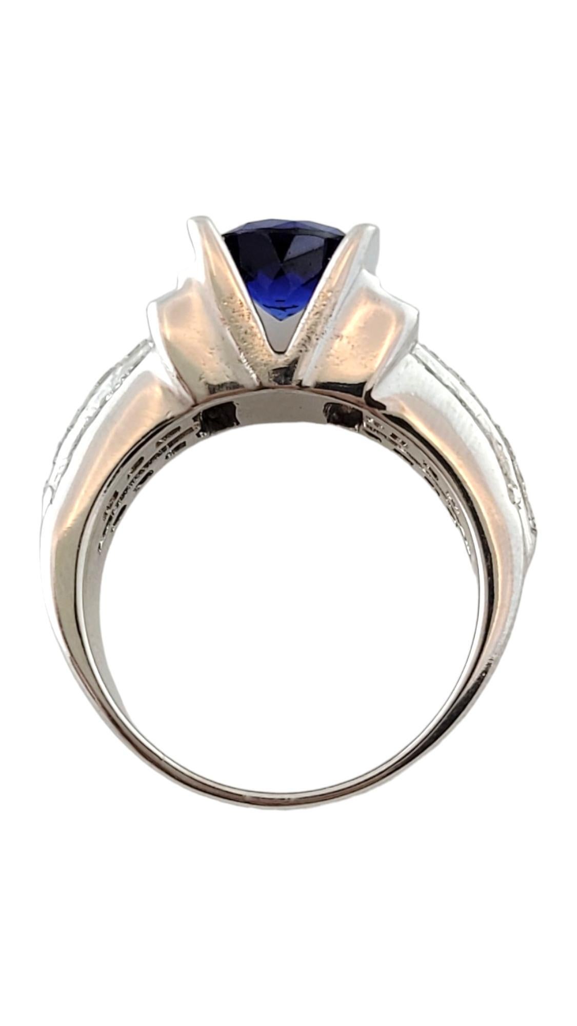 Brilliant Cut 14K White Gold Sapphire and Diamond Ring Size 7.25-7.5 #16454 For Sale
