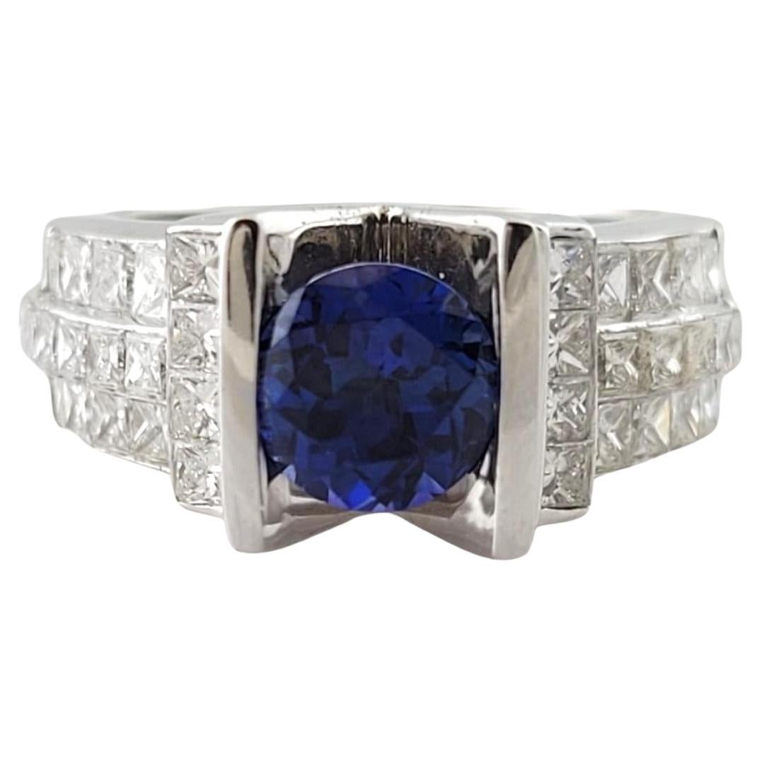 14K White Gold Sapphire and Diamond Ring Size 7.25-7.5 #16454 For Sale