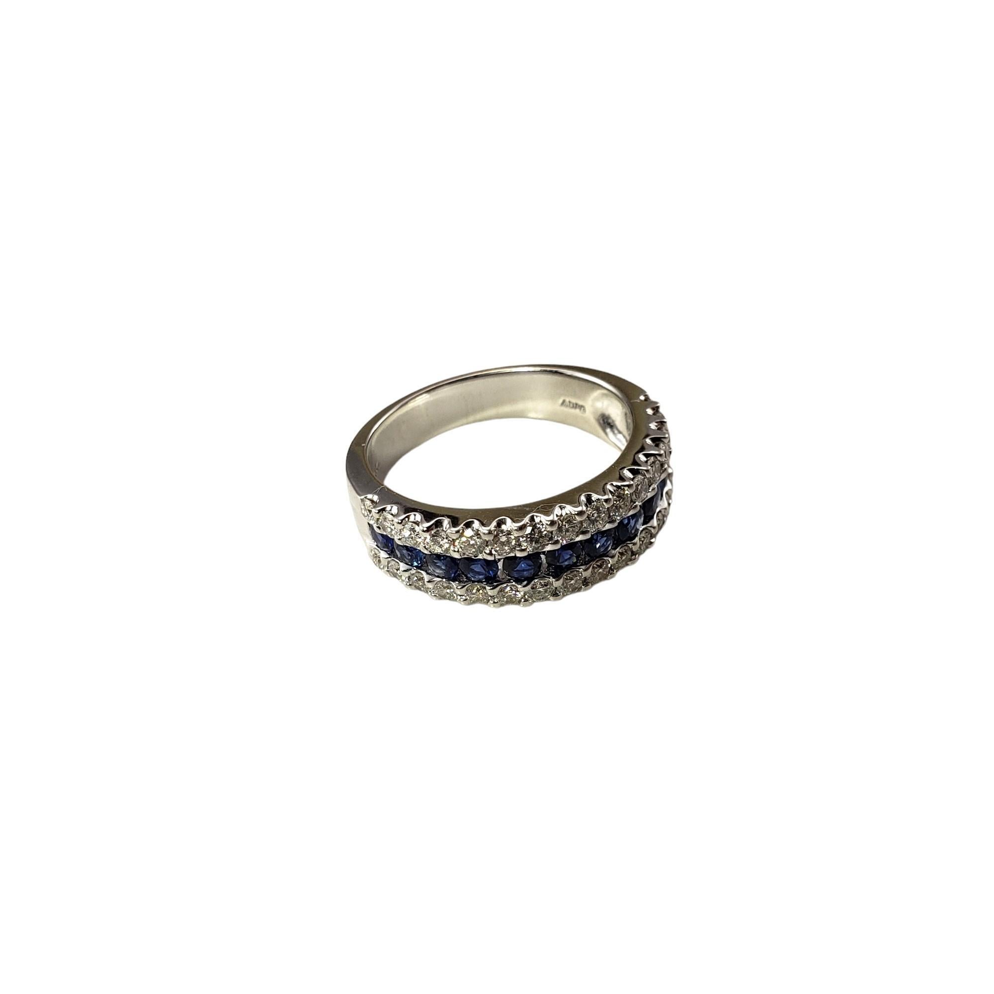 Taglio rotondo Anello con zaffiro e diamante in oro bianco 14K misura 7,25 #15906