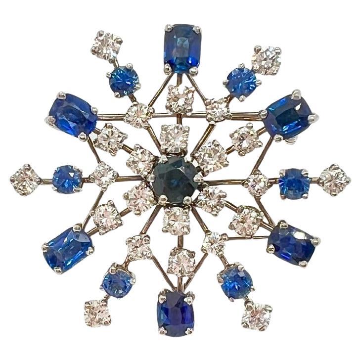 14k White Gold Sapphire and Diamond Snowflake Brooch