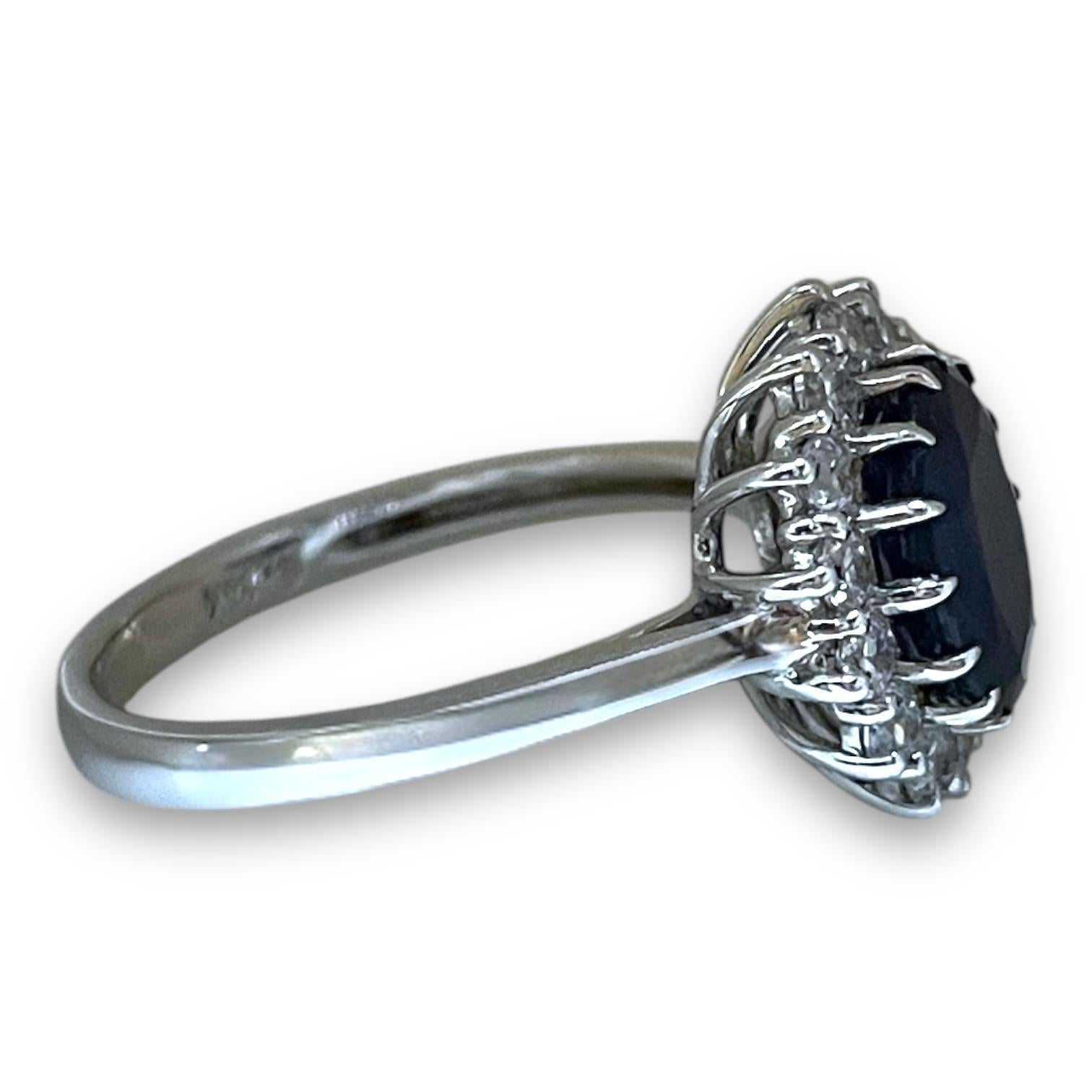 Art Deco 14K White Gold Sapphire and Diamond Sunburst Ring