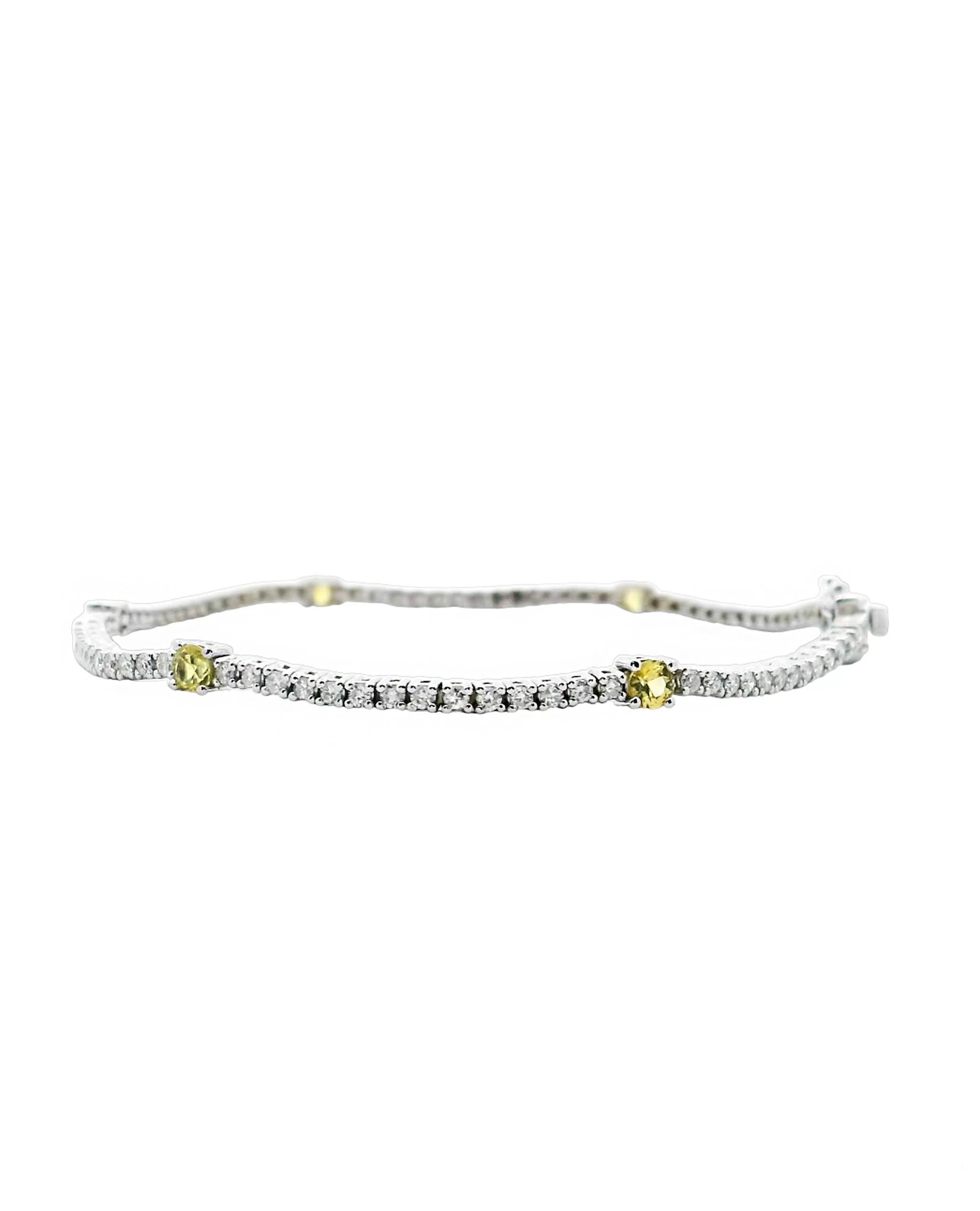 Contemporary 14K White Gold Sapphire and Diamond Tennis Bracelet For Sale