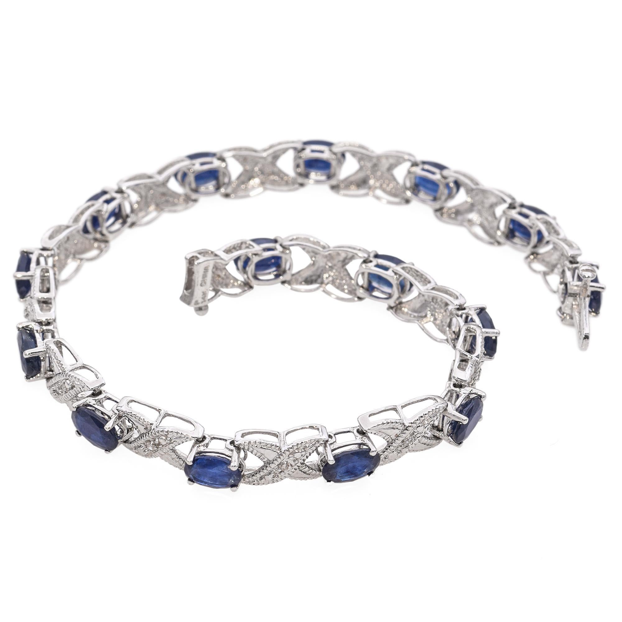 De las mujeres Pulsera Tenis Zafiro y Diamantes Oro Blanco 14k en venta
