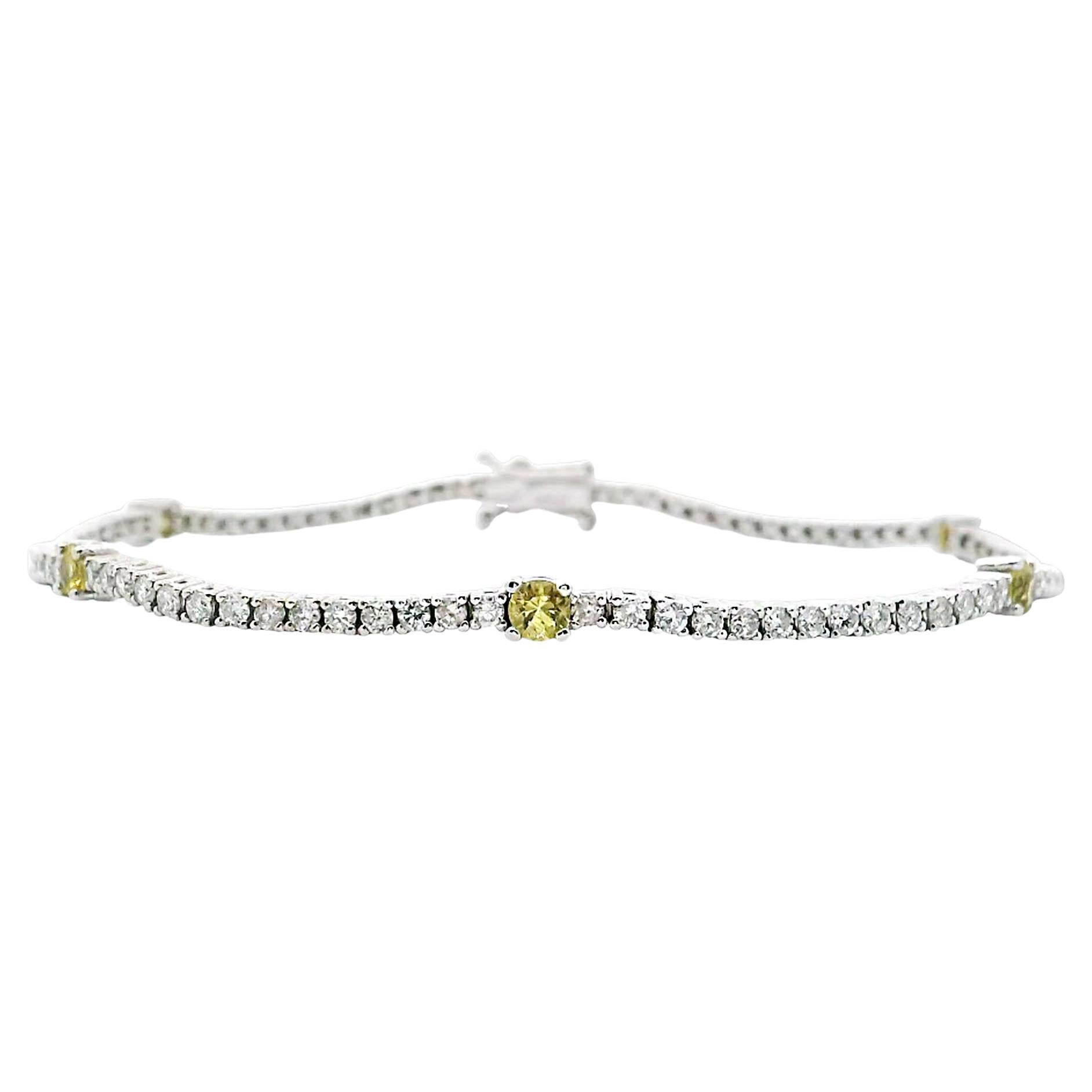 14K White Gold Sapphire and Diamond Tennis Bracelet For Sale