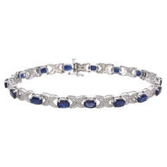 Bracciale tennis in oro bianco 14k con zaffiri e diamanti
