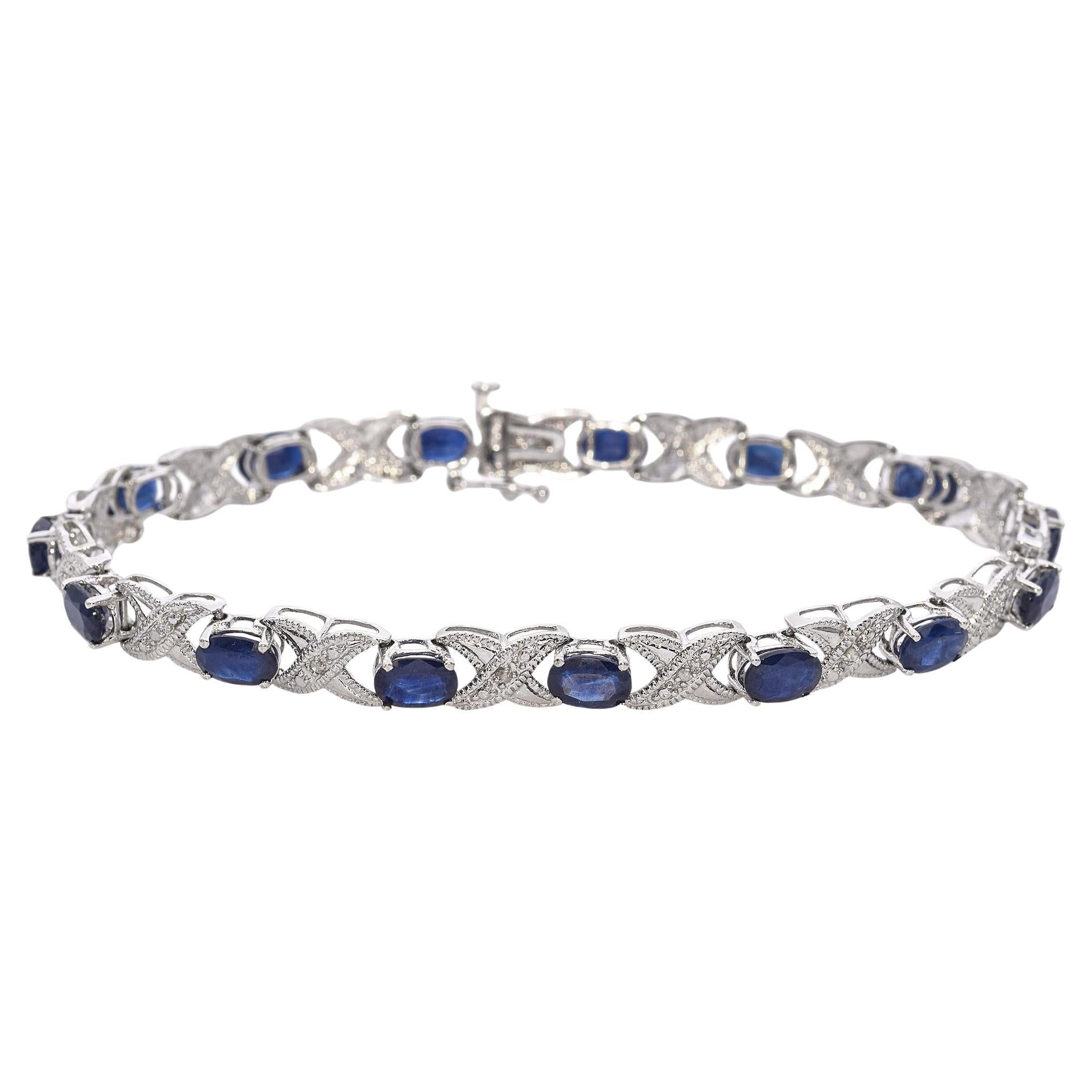 Pulsera Tenis Zafiro y Diamantes Oro Blanco 14k