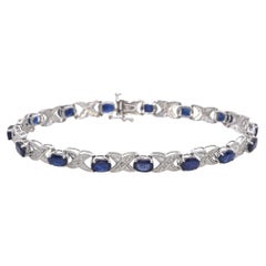 Pulsera Tenis Zafiro y Diamantes Oro Blanco 14k