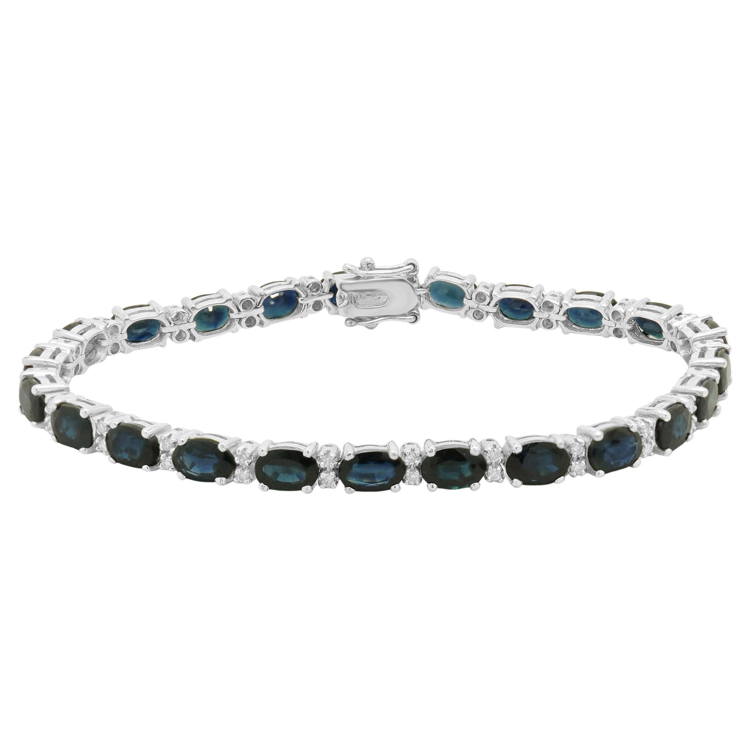 Bracelet tennis en or blanc 14 carats avec saphirs et diamants