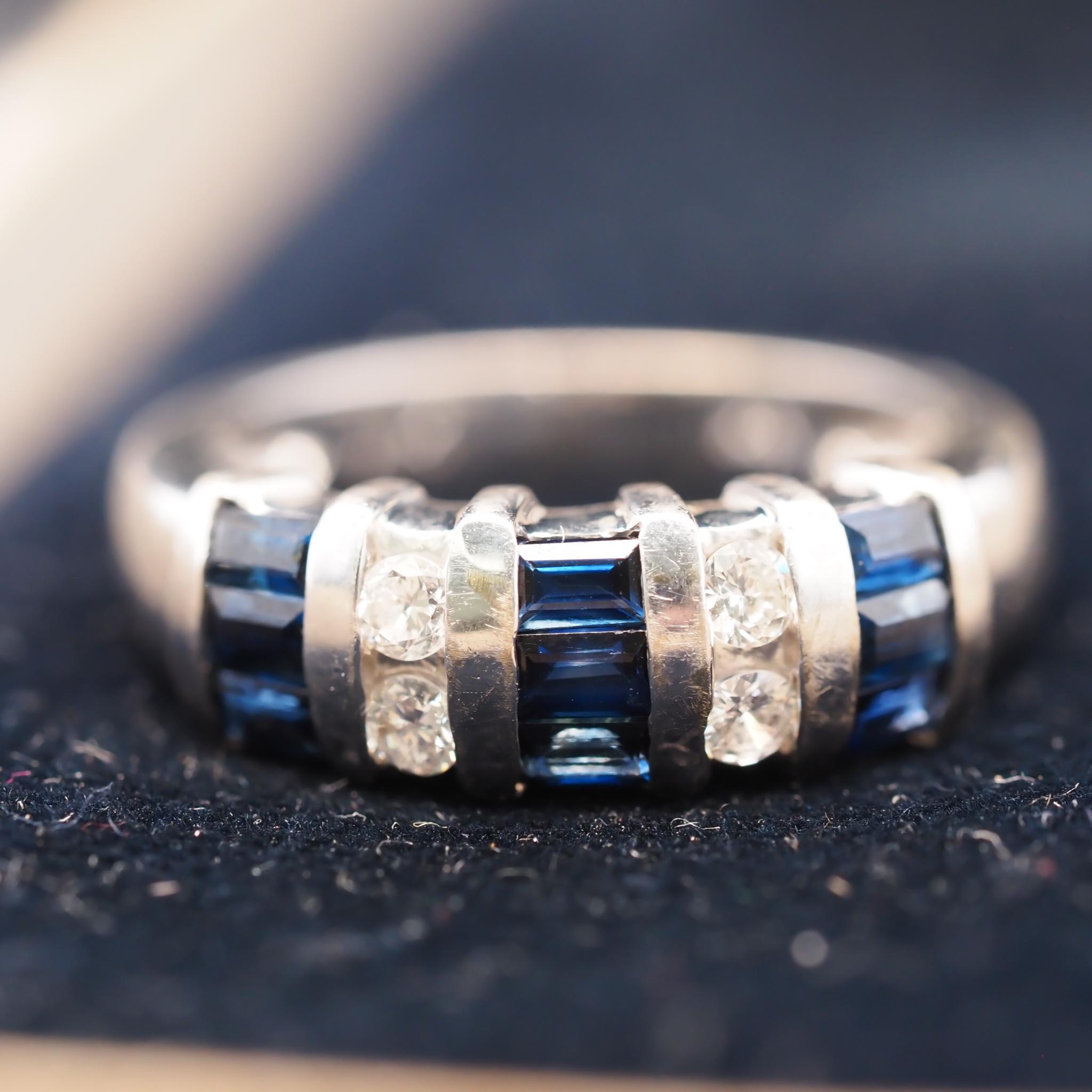 14k White Gold Sapphire and Diamond Wedding Band For Sale 2