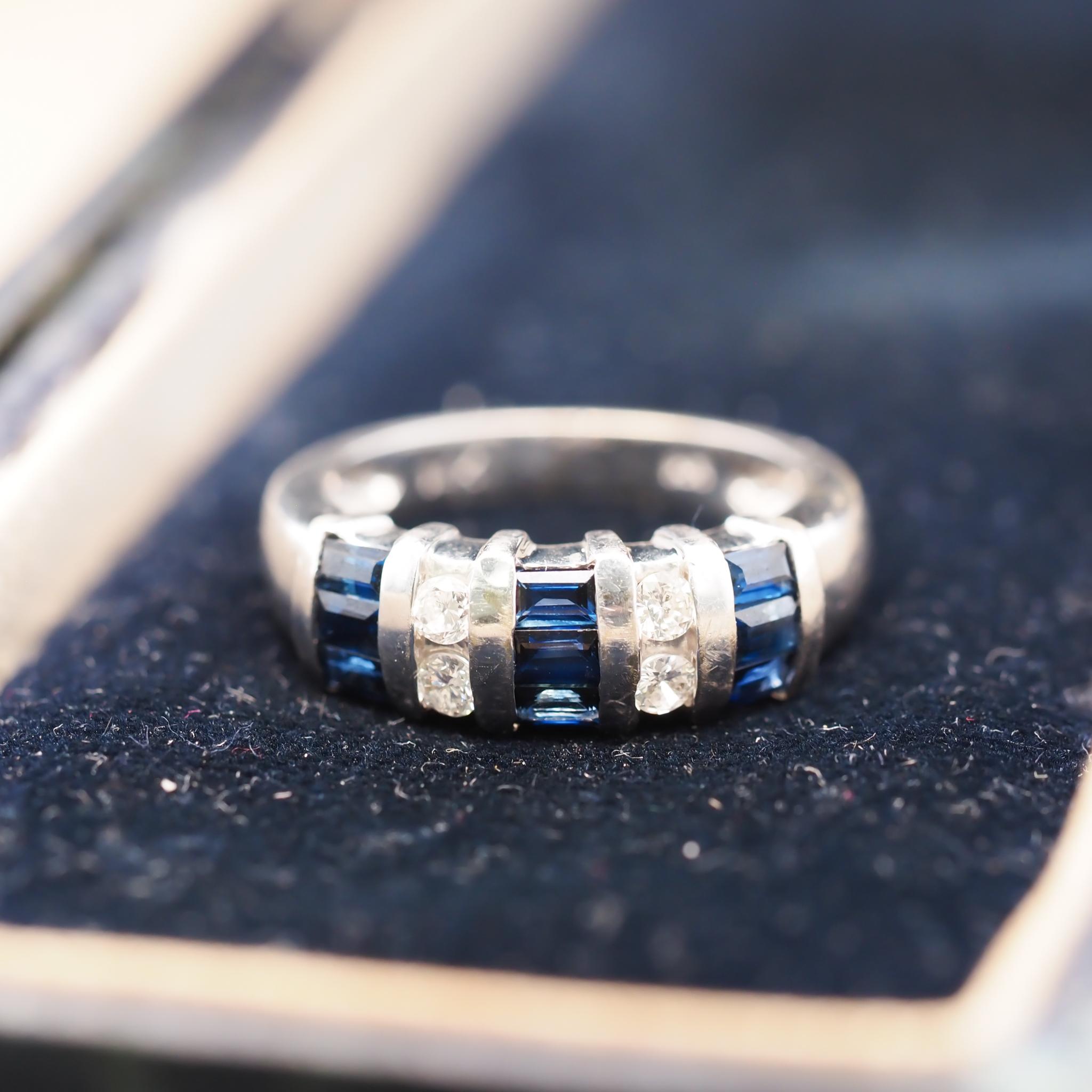 14k White Gold Sapphire and Diamond Wedding Band For Sale 3