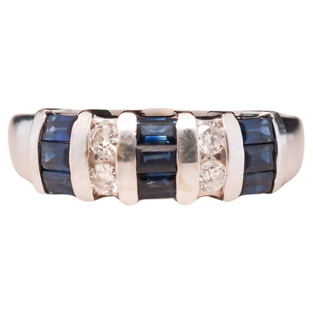14k White Gold Sapphire and Diamond Wedding Band For Sale