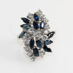 14K White Gold Sapphire & Diamond Cluster Ring, 1.00TCW-7.8gr