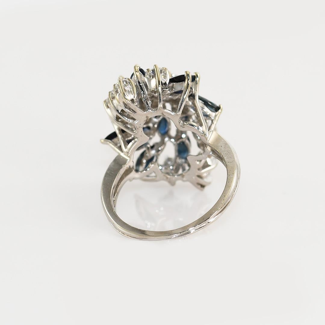 14K White Gold Sapphire & Diamond Cluster Ring, 1.00TCW-7.8gr In Excellent Condition For Sale In Laguna Beach, CA